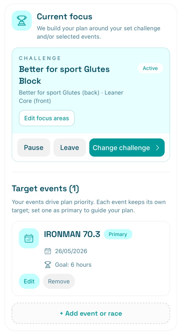 On Form Club events and challenges selection screen.